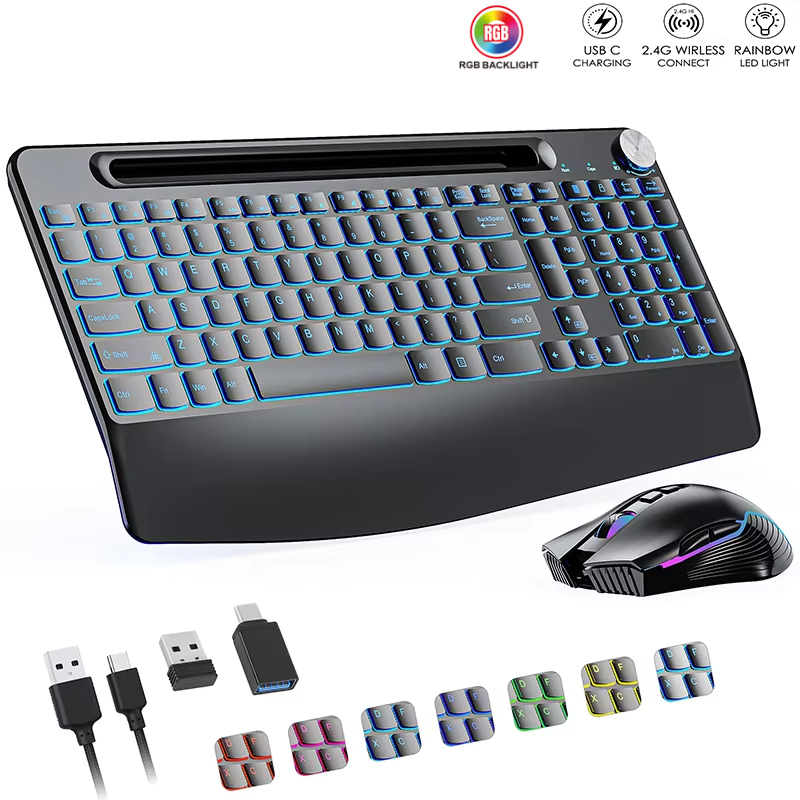 Rgb Keyboard Wrist Rest - 2.4G&Type-C Wireless Keyboard Mouse Combo with