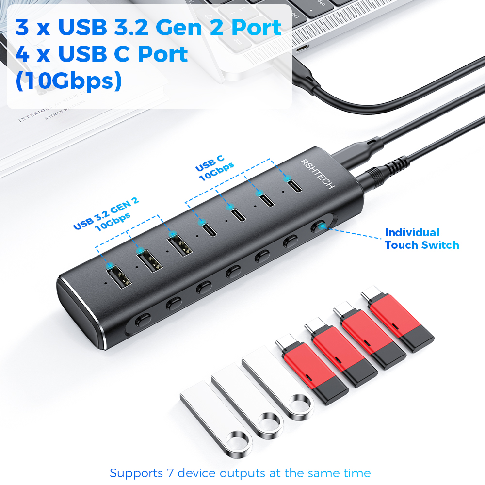 RSHTECH USB 3.2 Hub Splitter 7 - Usb Hub Gaming ulasan dan harga