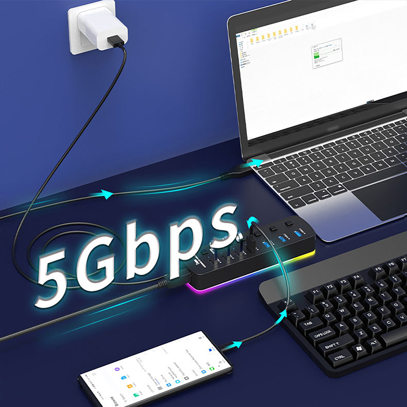 5Gbps High Speed Transfer 7 Po - Usb Hub Gaming ulasan dan harga